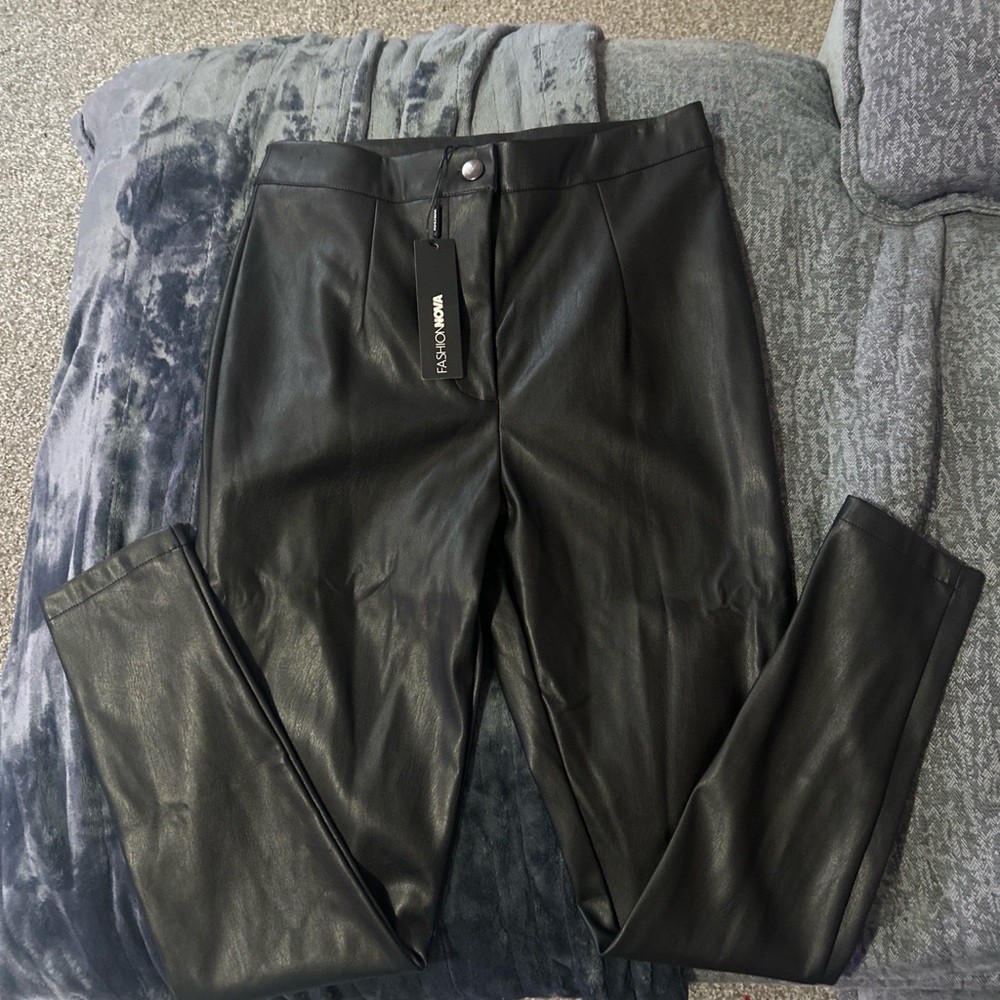 Fashion Nova Charcoal Faux Leather Trousers